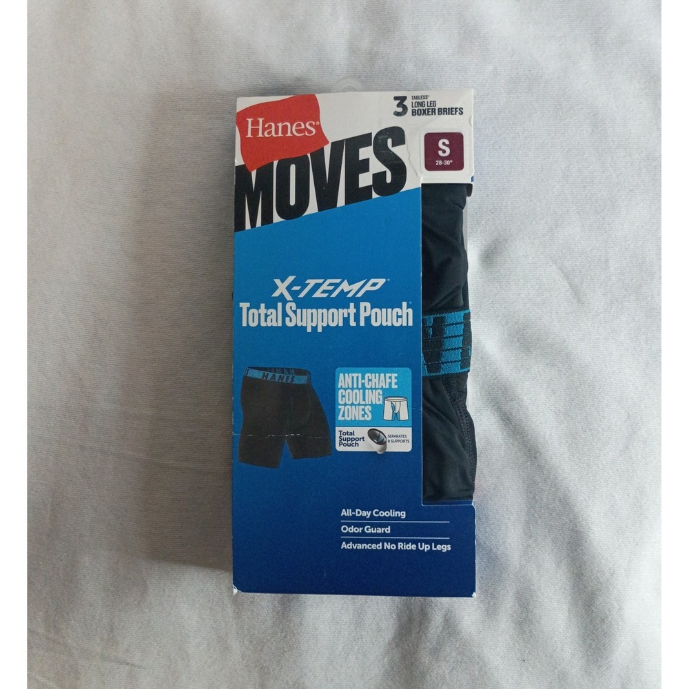 Hanes MOVES X-Temp Total Support Pouch Long Leg Boxer Briefs 3 Pack Mens Small